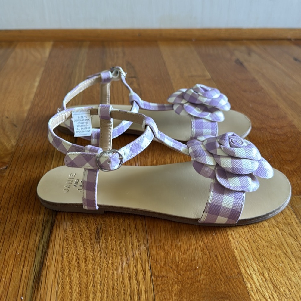 Janie and Jack Girls’ Size 13 Lilac Gingham Sandals - Picture 8 of 10